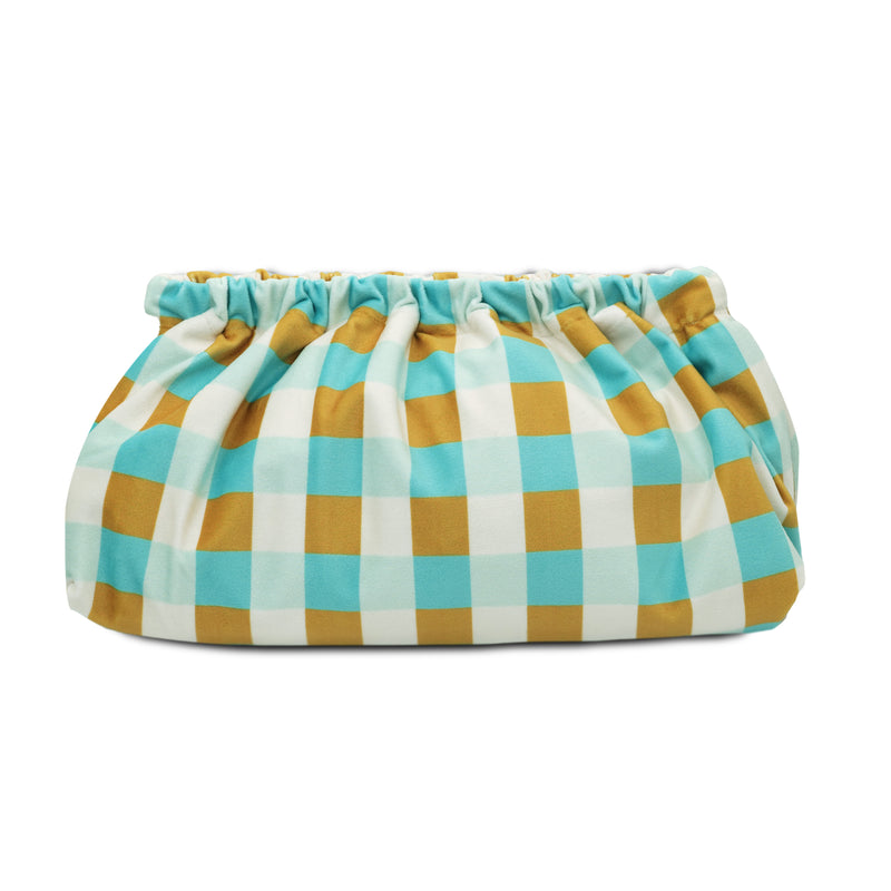 Check Velvet Clutch Bag Mustard Turquoise