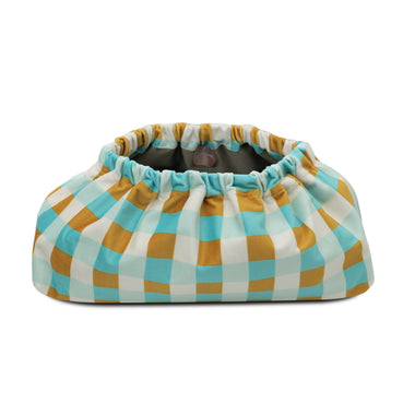 Check Velvet Clutch Bag Mustard Turquoise - Pouch