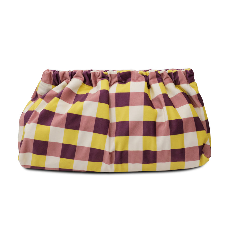 Check Velvet Clutch Bag Plum Lemon