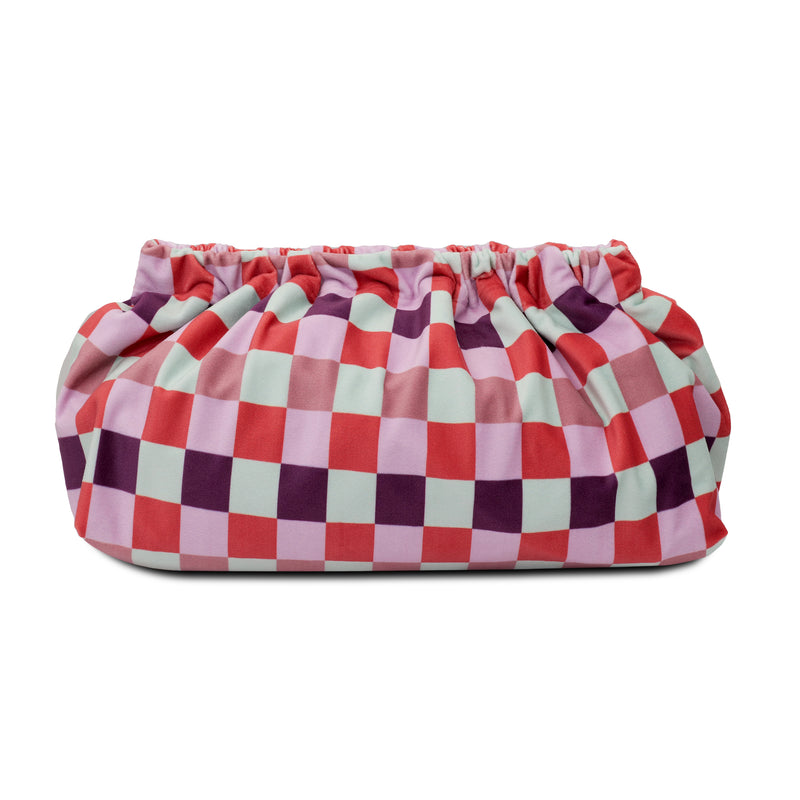 Check Velvet Clutch Bag Cranberry Lavender