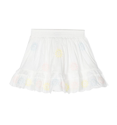 Girls White Ruffle Skirt with Floral Embroidery