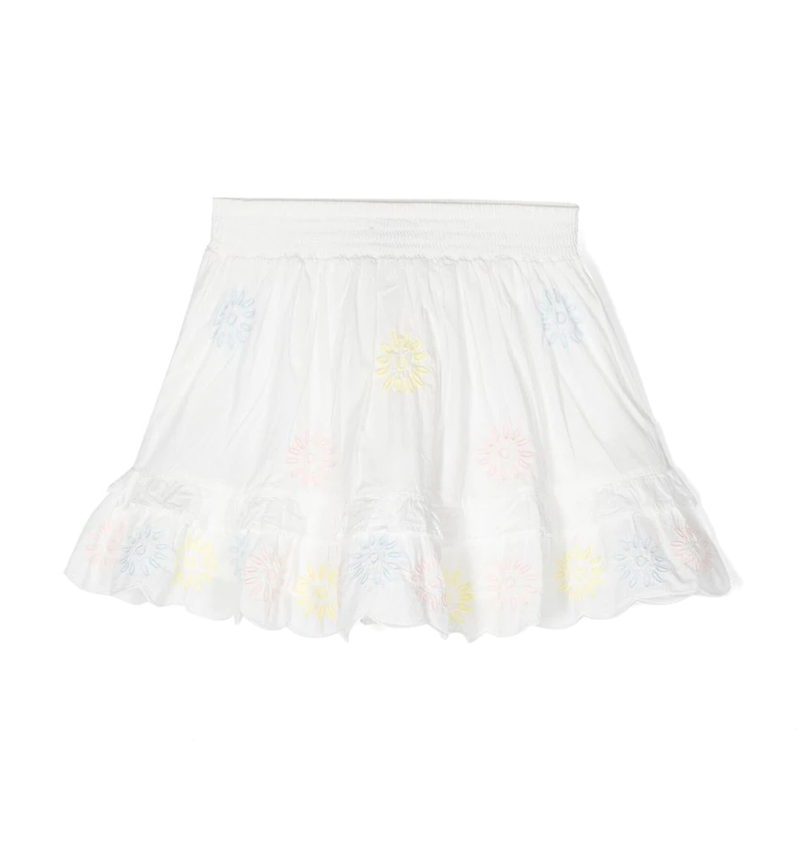 Girls White Ruffle Skirt with Floral Embroidery