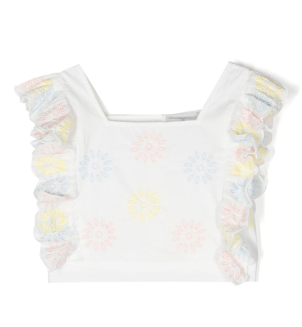 Load image into Gallery viewer, Girls White Ruffle Top with Floral Embroidery
