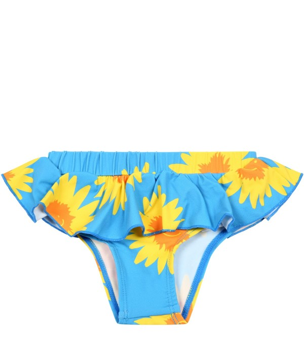 Baby Blue Bikini Bottoms Sunflower Print High Waisted Swim Bottoms