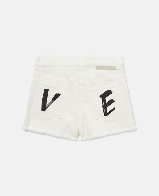 Girls White Shorts with Back Brand Logo Tab