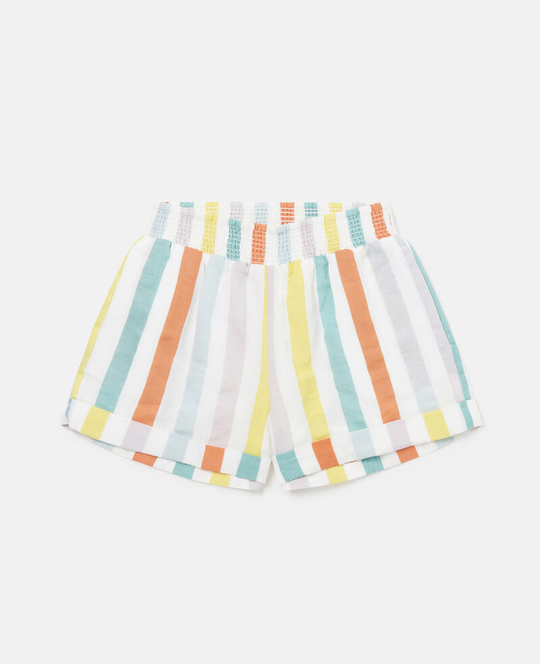 Girls Elastic Waist Shorts in Pastel Stripe