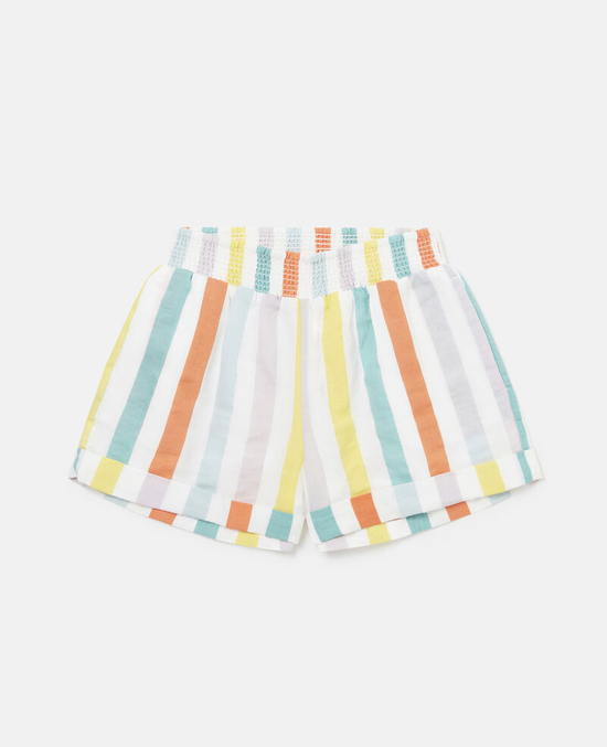 Load image into Gallery viewer, Girls Elastic Waist Shorts in Pastel Stripe
