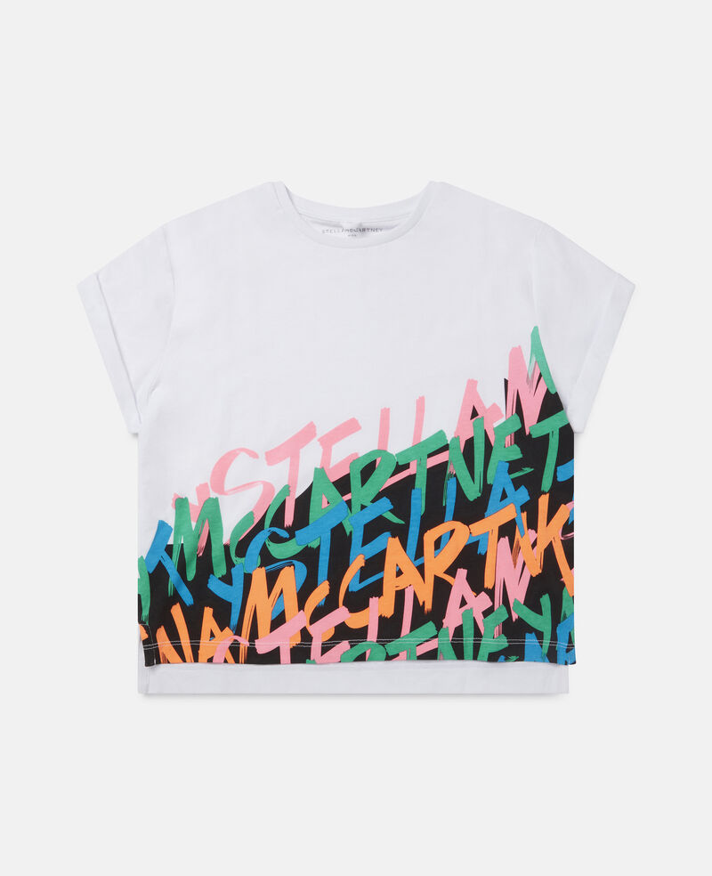 Load image into Gallery viewer, Girls White Crop T Shirt in Graffiti Logo
