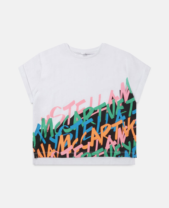 Girls White Crop T Shirt in Graffiti Logo