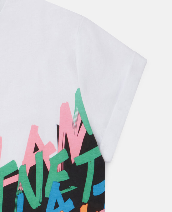 White Graffiti T Shirt with Rolled Up Sleeves