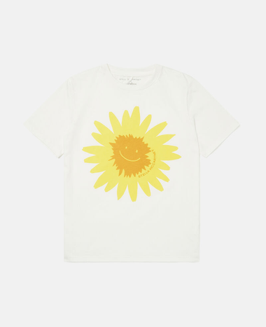 Girls White T Shirt with Sunflower Logo Print