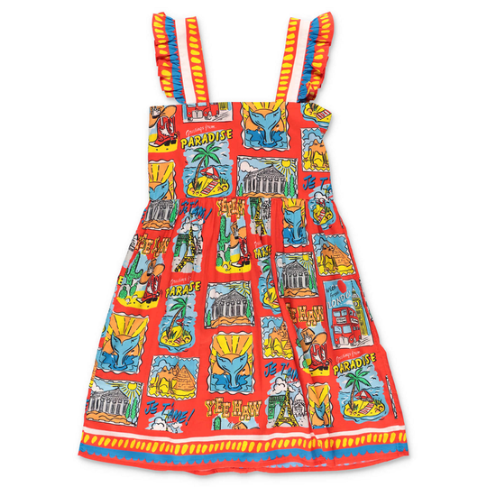 Girls Button Front Dress with Print