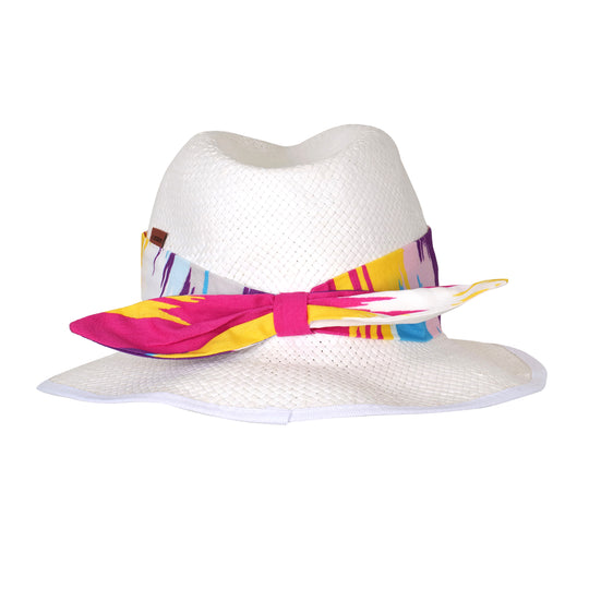 Girls Fedora Hat Beige/Fuchsia