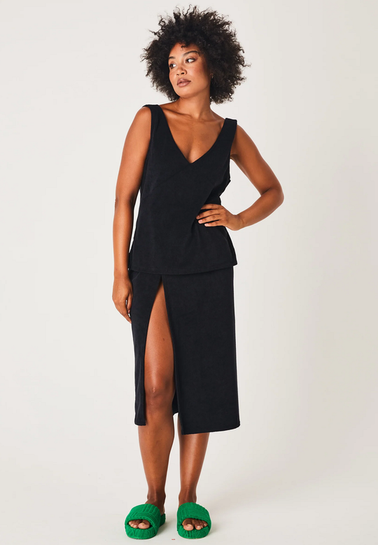 Load image into Gallery viewer, Terry Loose V Neck Top Black - Top
