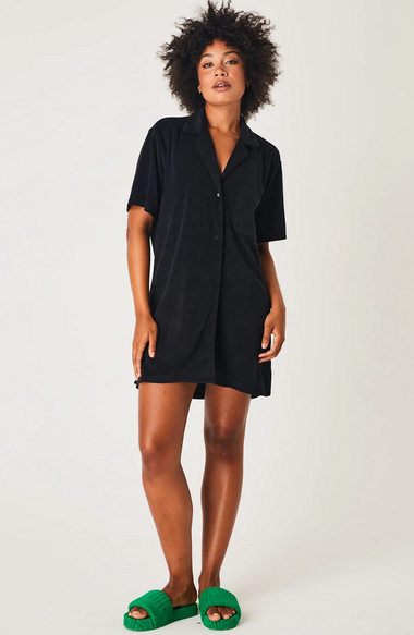 Terry Shirt Dress with Tie Black - Dress