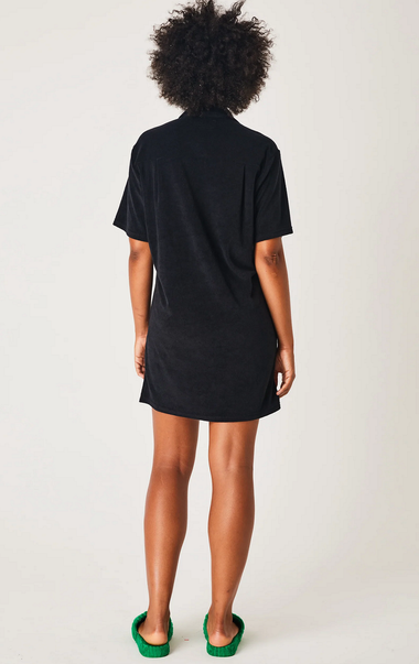 Terry Shirt Dress with Tie Black - Dress
