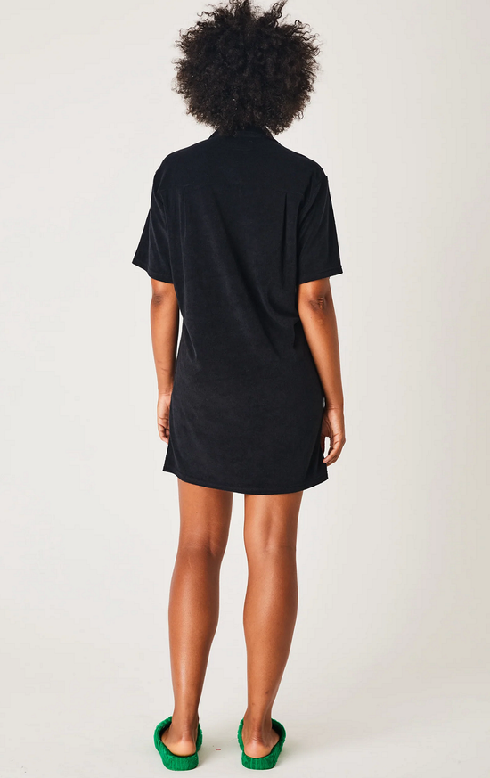 Terry Shirt Dress with Tie Black