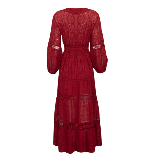 Red crochet dress with fitted waist