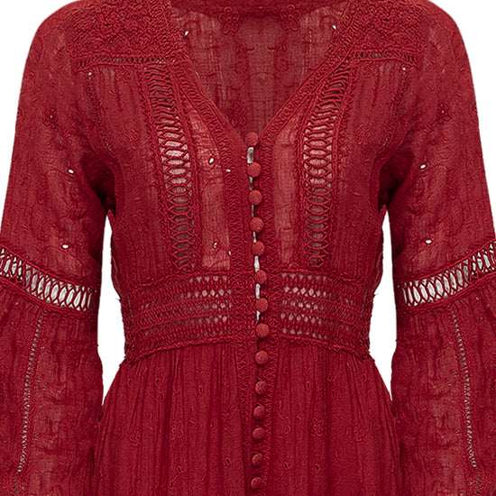 Load image into Gallery viewer, Red maxi dress with sleeves
