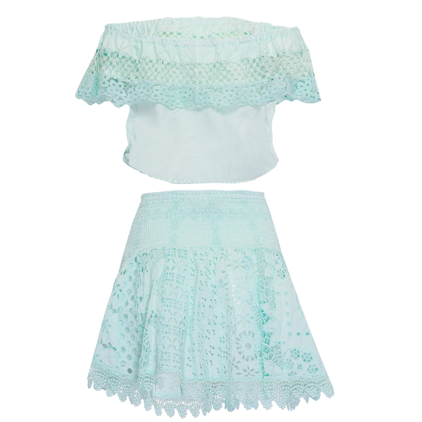 Load image into Gallery viewer, Linen top and skirt set with eyelet detail
