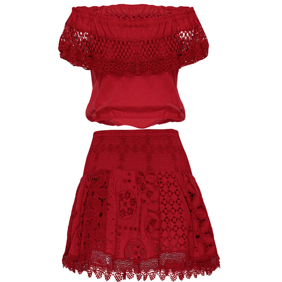 Cotton red skirt and top set