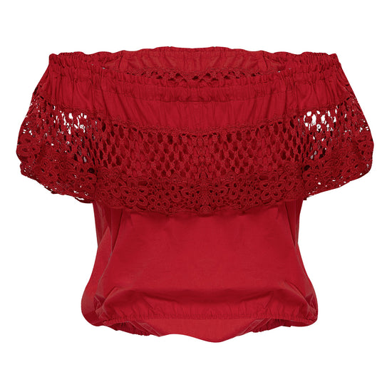 Off shoulder red top with special lace details