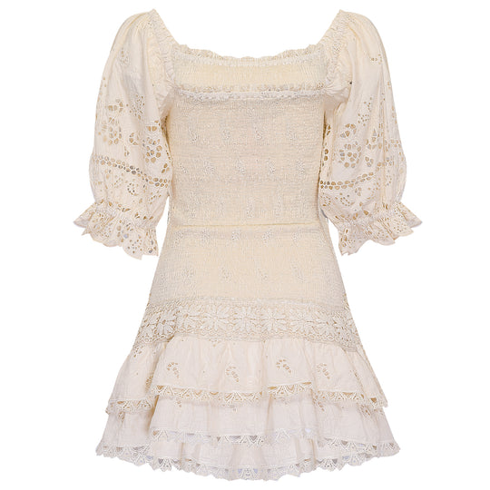 Cream long sleeve mini dress with eyelet details