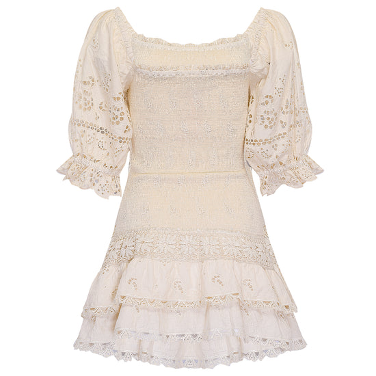 Cream long sleeve mini dress with eyelet details