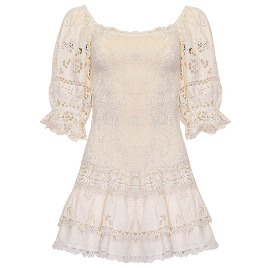 Cream Ruffle Dress with Lace