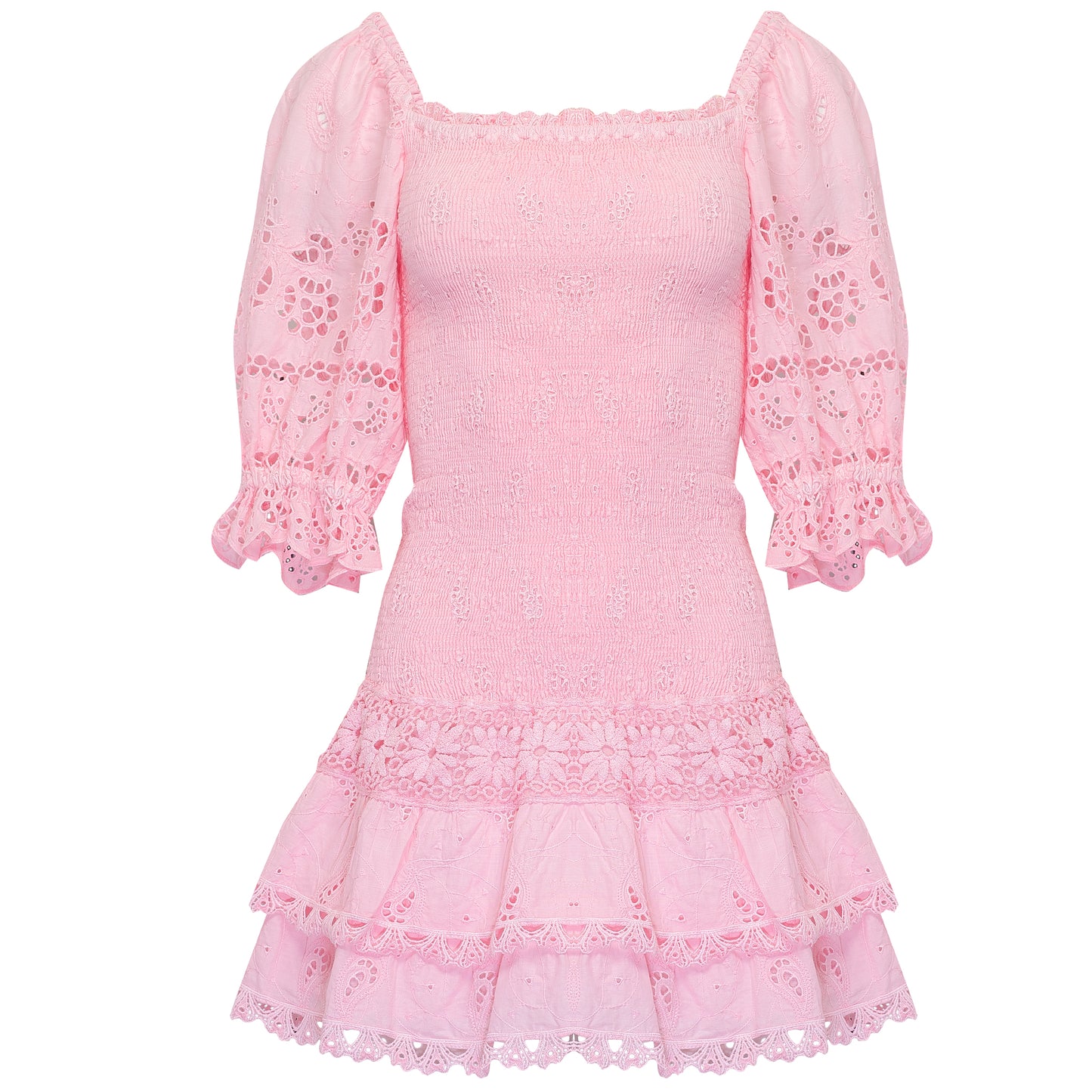 Mini Ruffled Dress in Pink with eyelet details