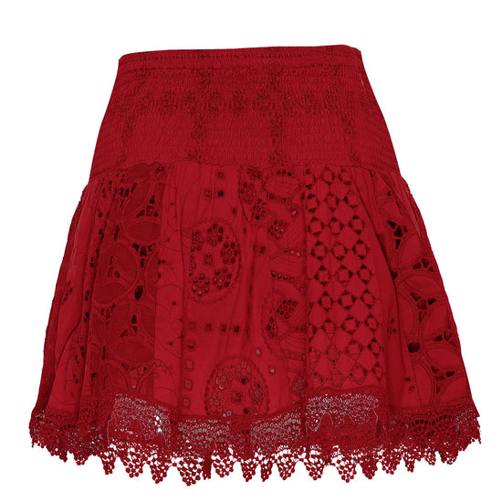 ruffle mini skirt in red colour