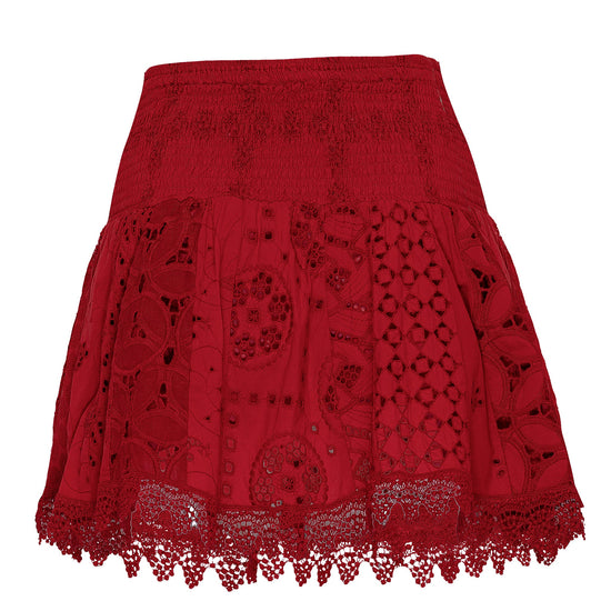 Load image into Gallery viewer, Red skirt with eyelet and lace details
