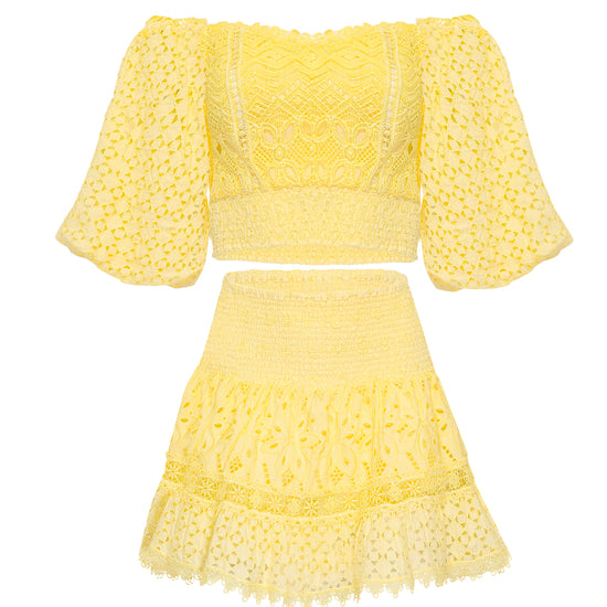 Load image into Gallery viewer, Yellow Crop Top And Skirt Set 
