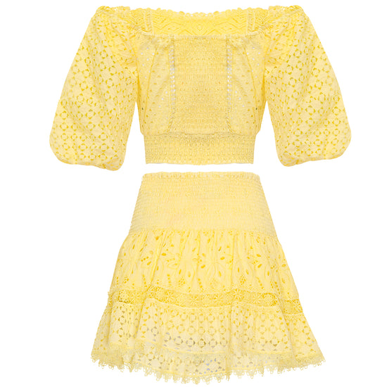 Cotton eyelet skirt and top set 