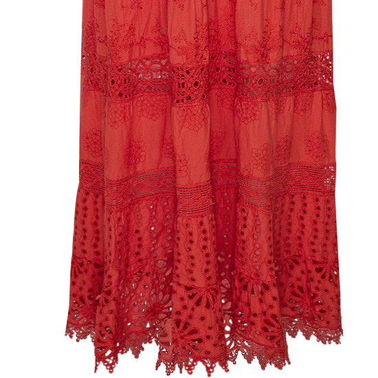 Red maxi dress with crochet details