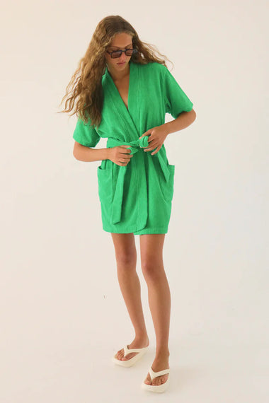 Terry Towelling Bath Robe in Green