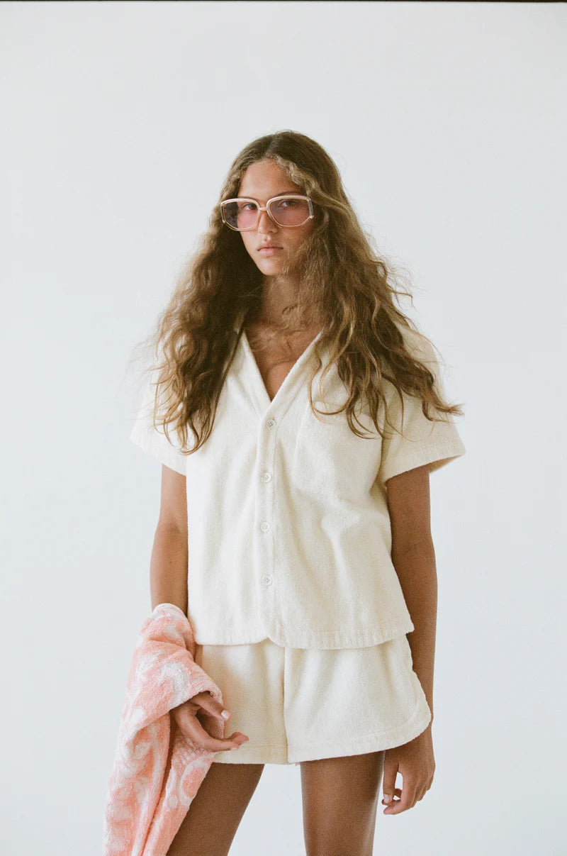 Load image into Gallery viewer, Ladies White Shirt in Terry Towelling
