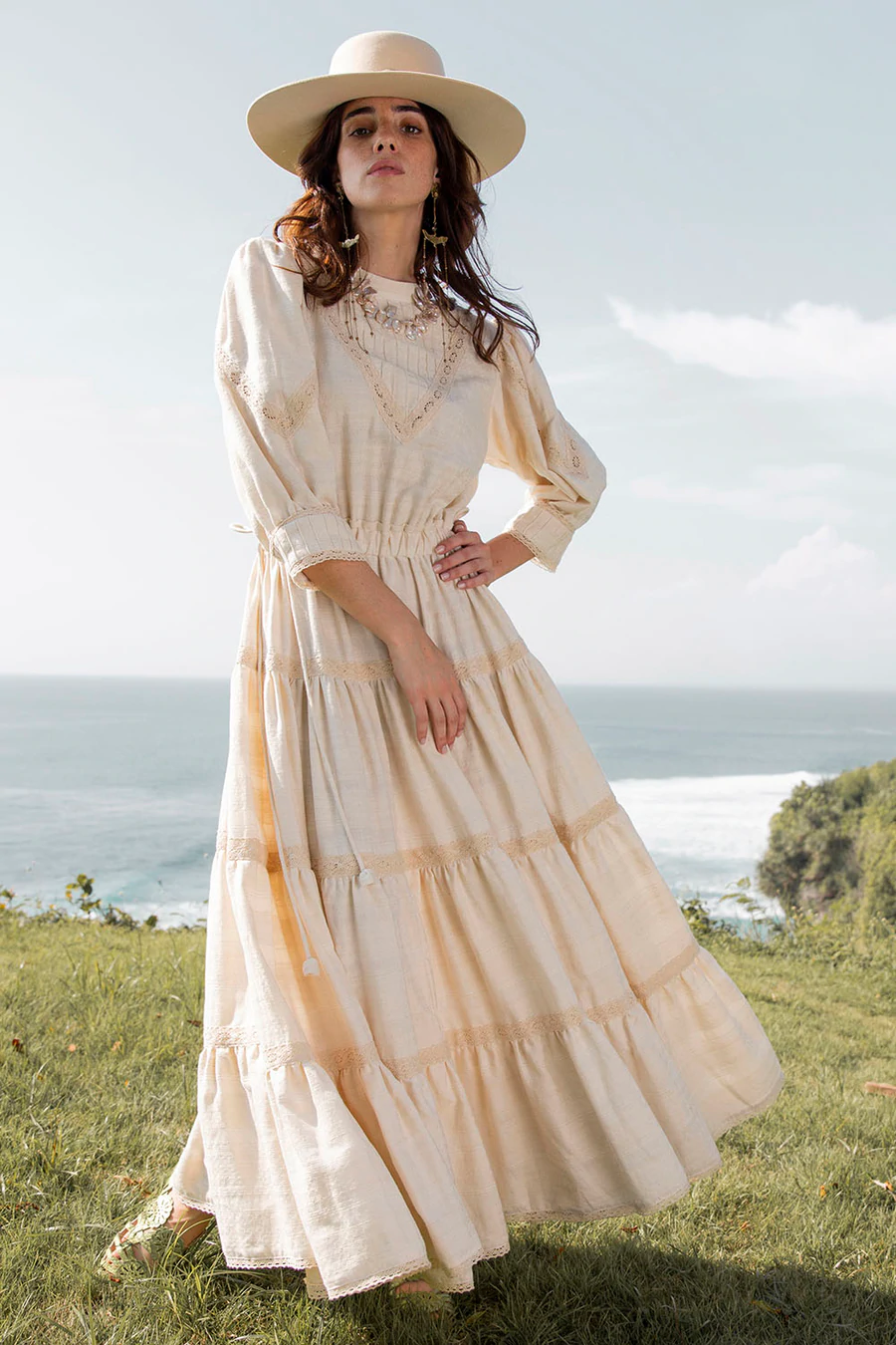 Load image into Gallery viewer, Ginevra Maxi Dress Plain Natural - Dress
