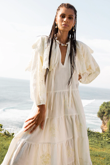 Graziella Embroidery Midi Dress Off White - Dress