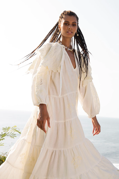 Graziella Embroidery Midi Dress Off White - Dress