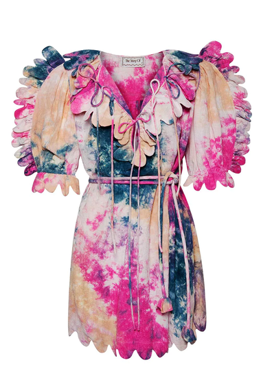 Maja Scallop Mini Dress Kaleidoscope Tie Dye Raspberry - Dress