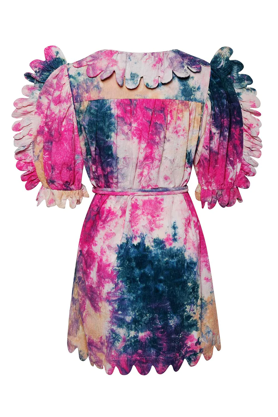 Load image into Gallery viewer, Maja Scallop Mini Dress Kaleidoscope Tie Dye Raspberry - Dress
