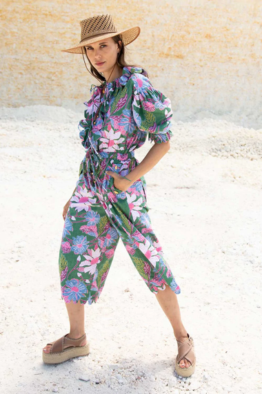 Yelena Jumpsuit Wild Flower Multi Emerald - Jumpsuit