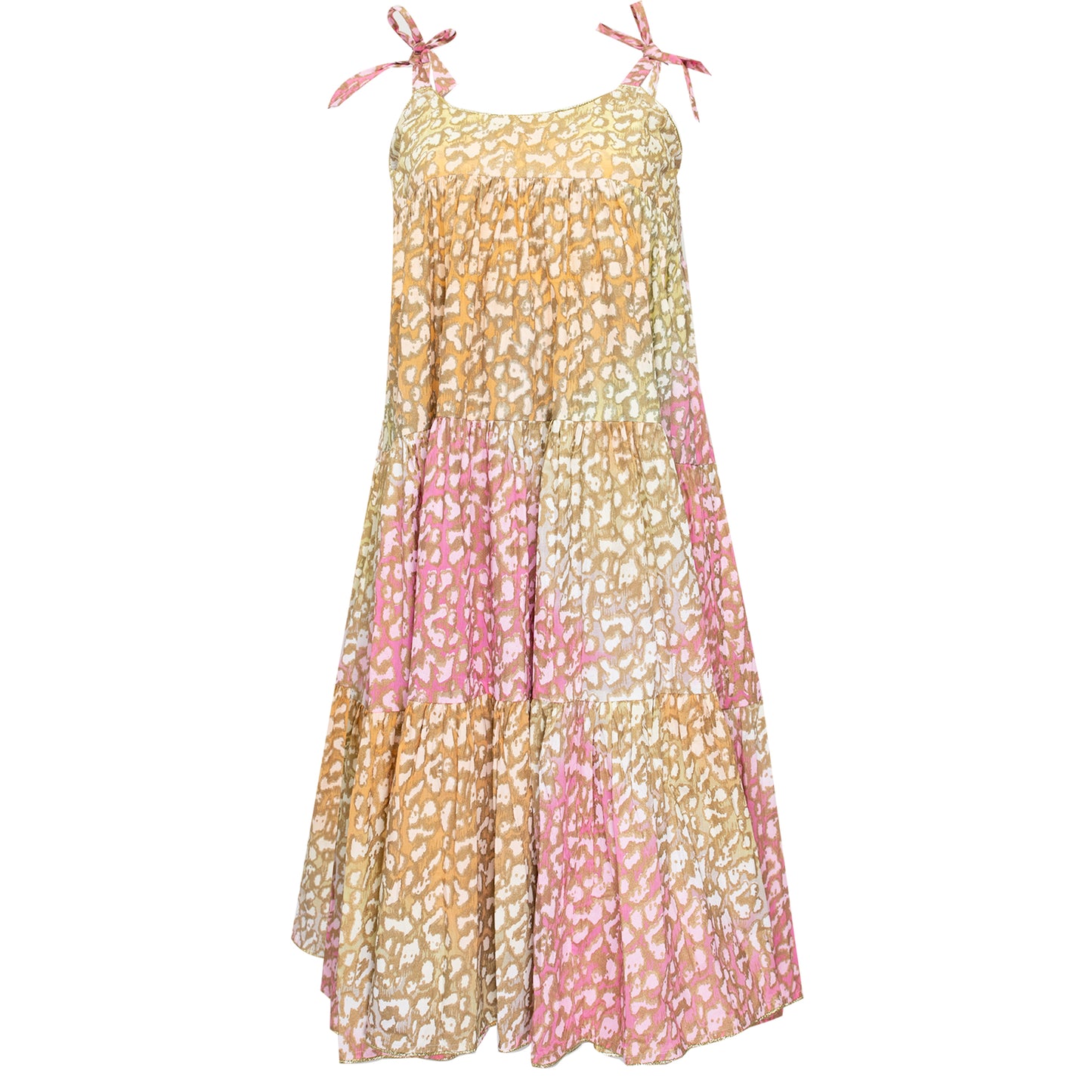 Load image into Gallery viewer, Tie Dye 70’s Sun Dress With Snow Leopard Print Green Lime/Turq - Dress
