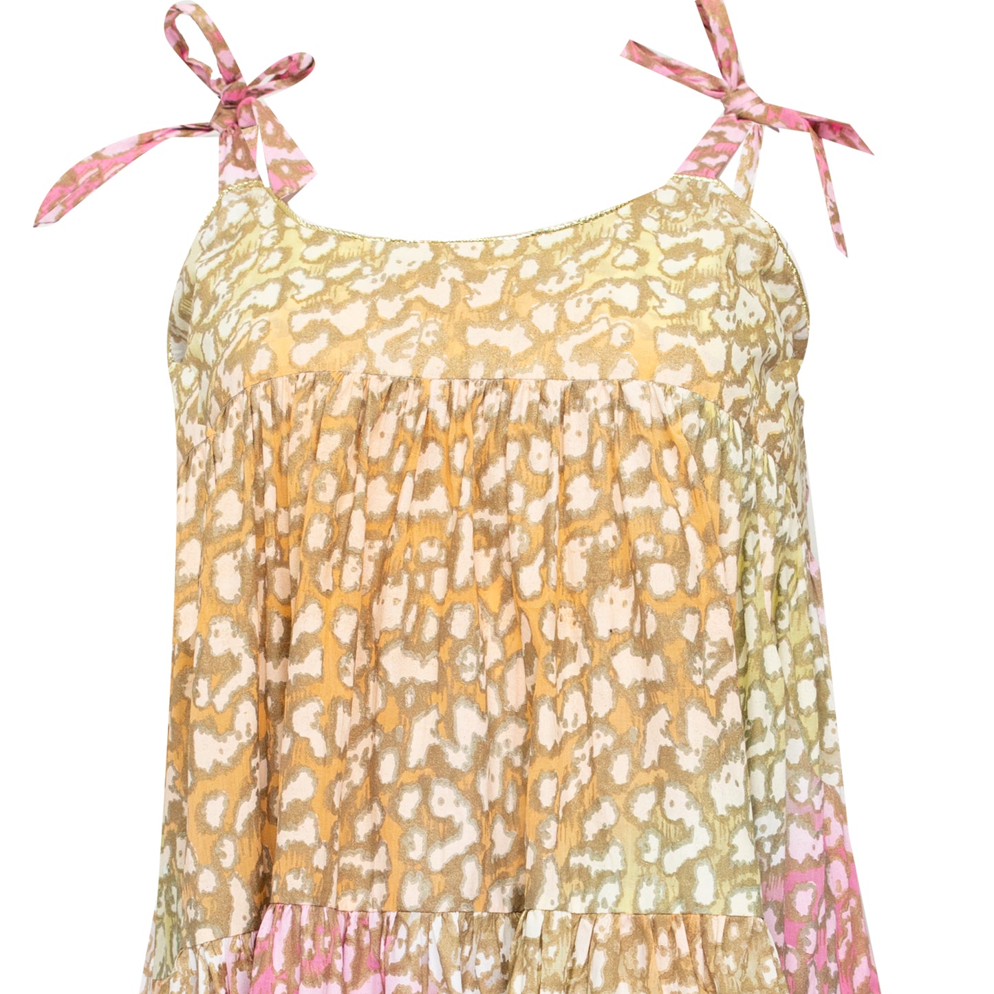 Load image into Gallery viewer, Tie Dye 70’s Sun Dress With Snow Leopard Print Green Lime/Turq - Dress

