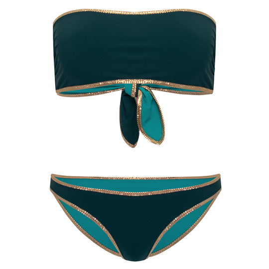 Load image into Gallery viewer, Hampton Bandeau Reversible Bikini Turquoise/Dark Green
