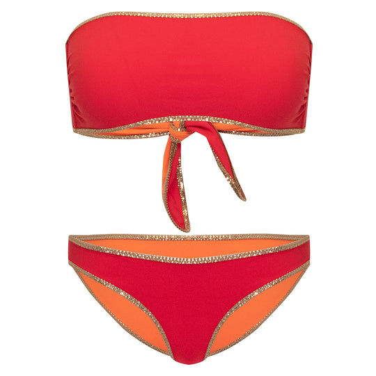 Load image into Gallery viewer, Hampton Bandeau Reversible Bikini Set Orange/Red
