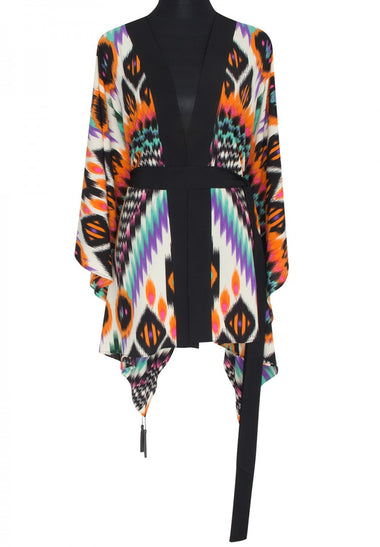 Tribal Orange Apache Kimono Evil Eye Black Short - Kimono