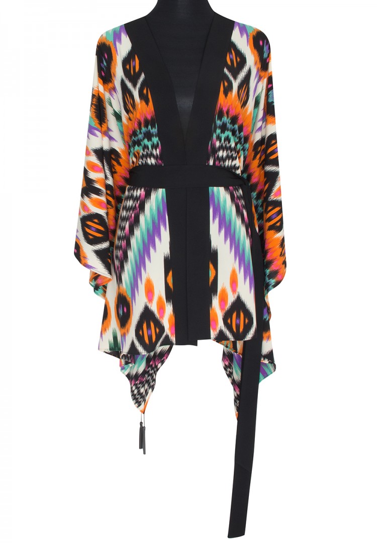 Load image into Gallery viewer, Tribal Orange Apache Kimono Evil Eye Black Short - Kimono

