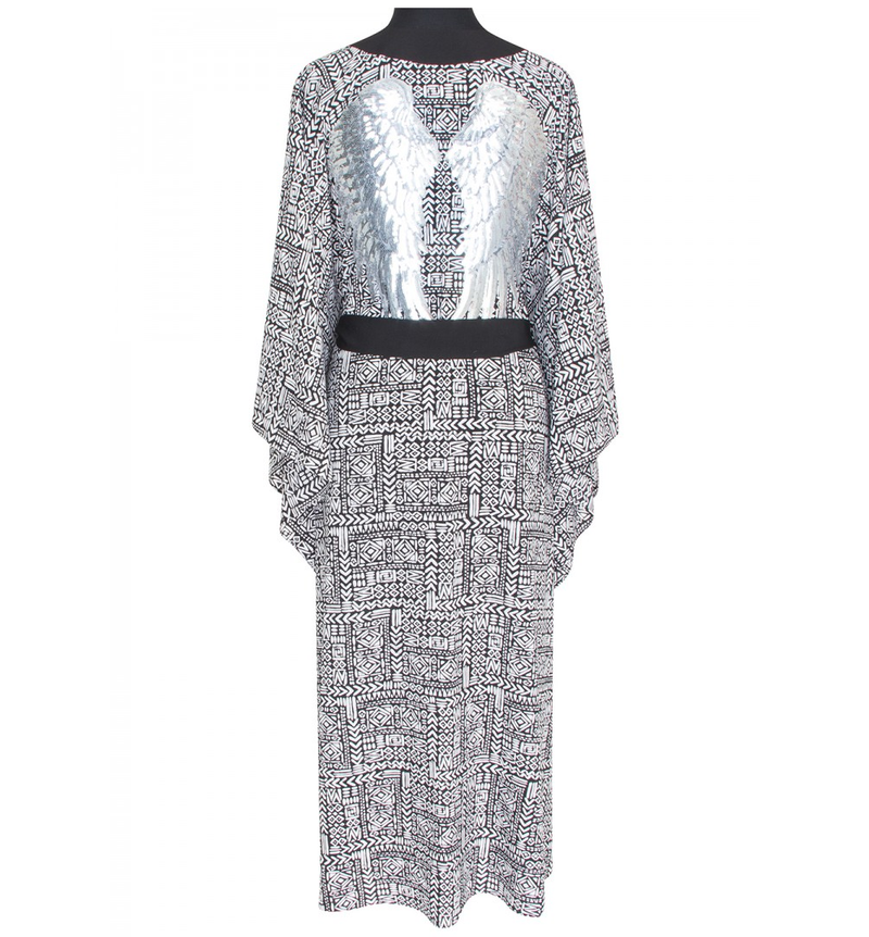 Tribal Black Mayan Long Kimono Silver Wings